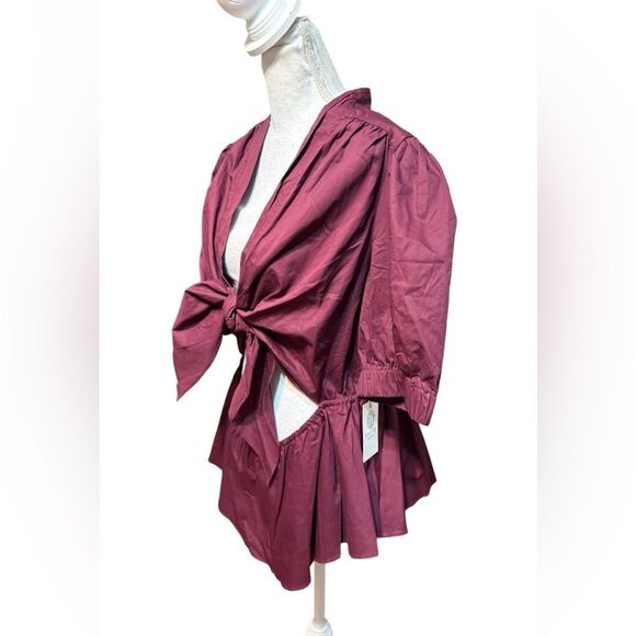 Tuckernuck Hyacinth House Burgundy Piper Tie Front Blouse NWT Size XXL - Picture 3 of 5